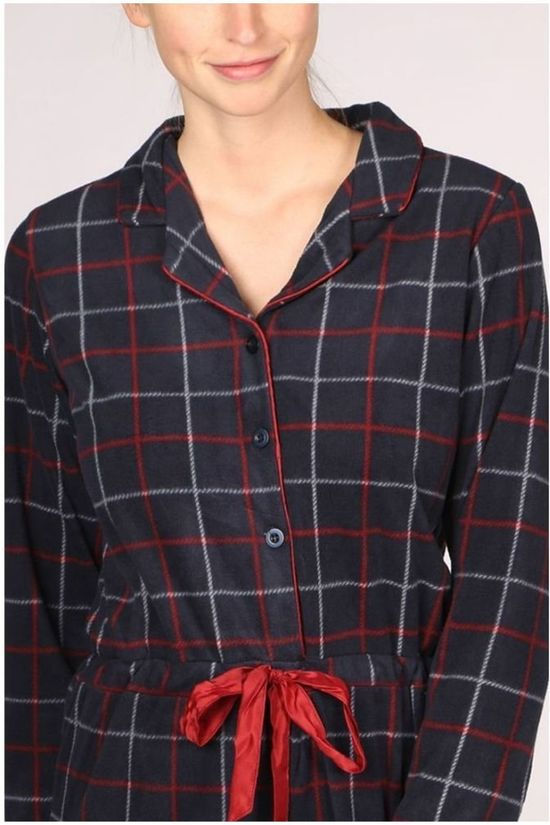 Eskimo Pyjama Tartan Onesie - Coral Fleece Navy Blue/Mid Red