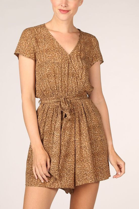 Yaya Jumpsuit Belted Playsuit With Animal Print Dark Brown/Ass. Geometric